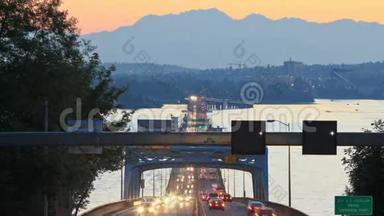 西雅图520号高速公路交通时间推移桥日落